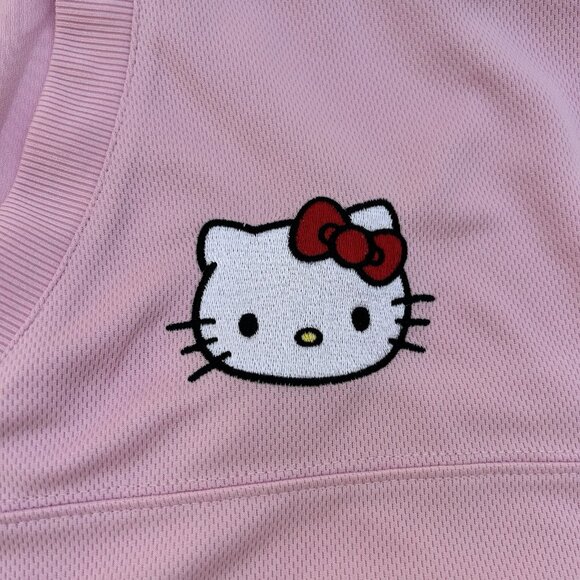 Hello Kitty Sanrio Pink Cropped Jersey Womens Size Medium 7/9 Cute Football - Picture 3 of 6